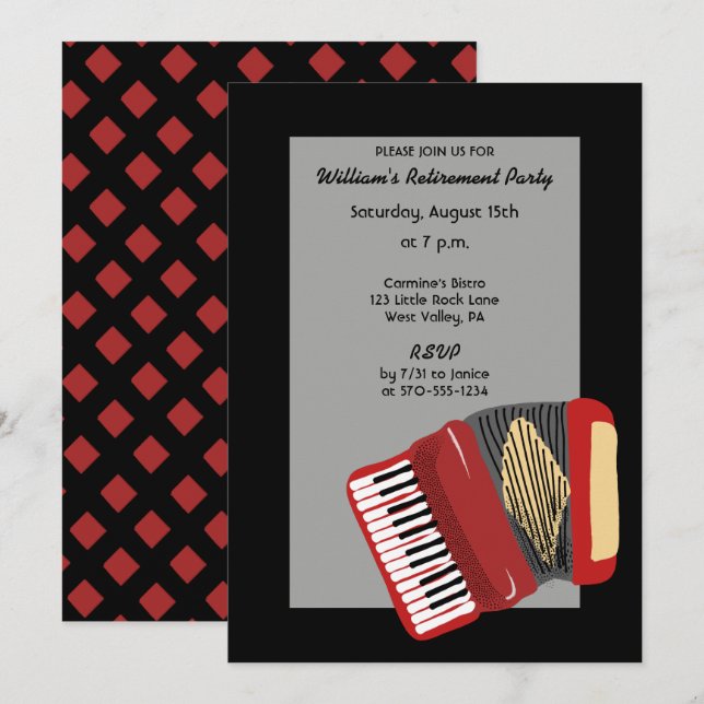 Black and Red Accordion Players Party Invitation (Front/Back)