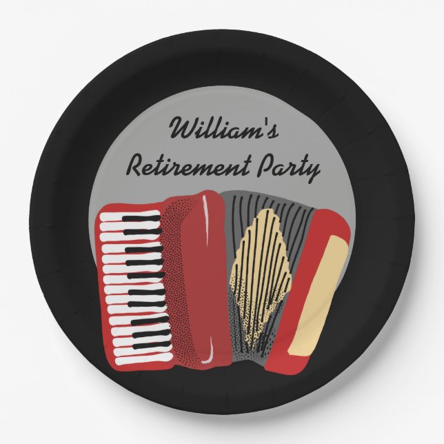 Black and Red Accordion Players Party Paper Plate (Front)