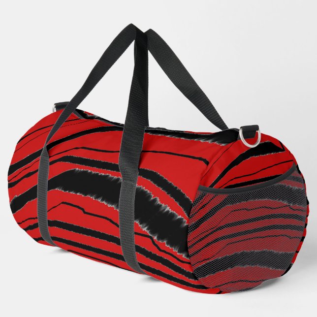 Black And Red Animal Print  Duffle Bag (Right Corner)