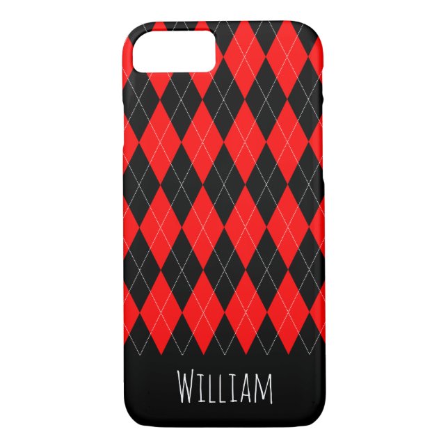 Black and Red Argyle Pattern iPhone 7/8 Case (Back)