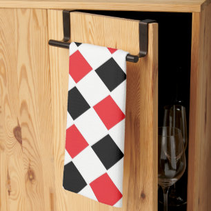 Black and Red Argyle Pattern Monogram   Tea Towel