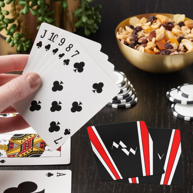 Black And Red Art Deco Design Monogrammed Playing Cards (In Situ)