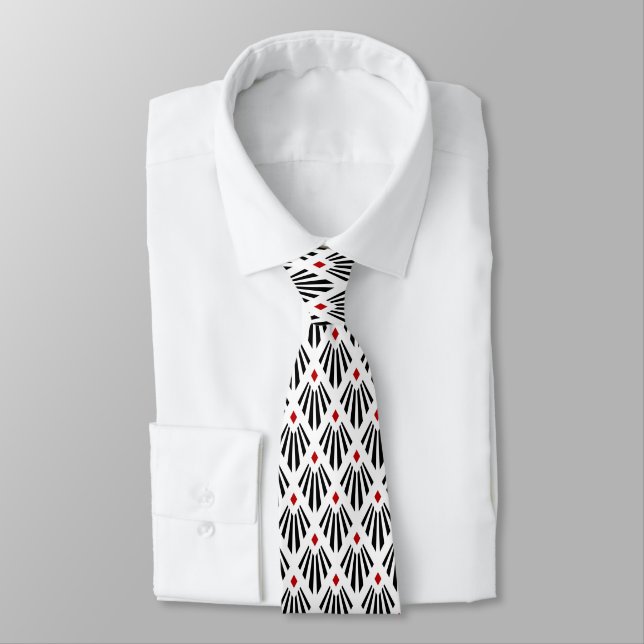 Black and red Art Deco pattern Tie (Tied)