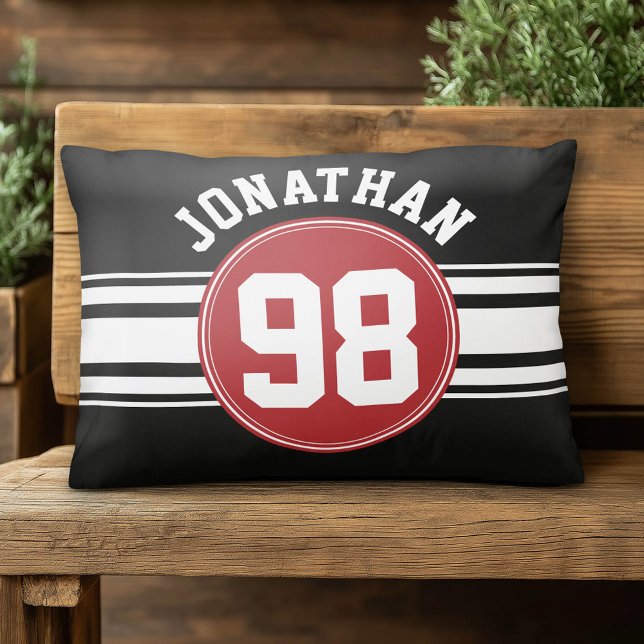Black and Red Auto Racing Stripes Name Number Decorative Cushion (Custom Pillow)