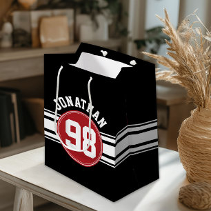 Black and Red Auto Racing Stripes Name Number Medium Gift Bag