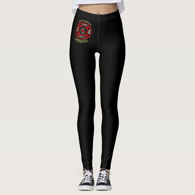 Black And Red Badge With Fire Axes and ladder Leggings (Front)