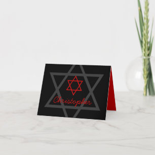 Black and Red Bar Mitzvah Thank You Note Card