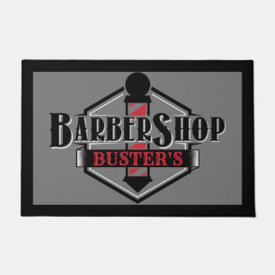 Black and Red Barber Logo Personalise  24" x 36" Doormat
