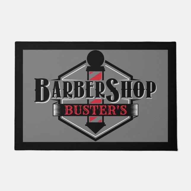 Black and Red Barber Logo Personalise  24" x 36" Doormat (Front)
