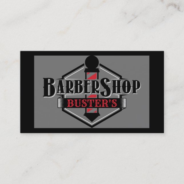 Black and Red Barber Logo Personalise Business Card (Front)