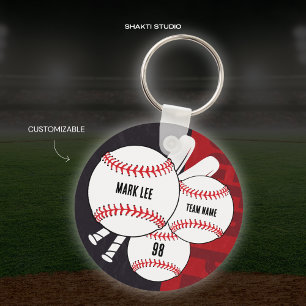 Black and Red Baseball Player Sports Team Keychain