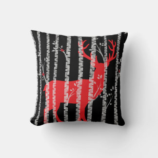 Black and Red Birch Tree Forest Pillow