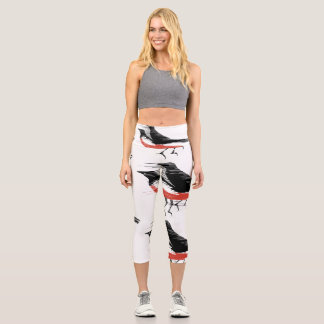 Black and Red Breezy Birds Capri Leggings