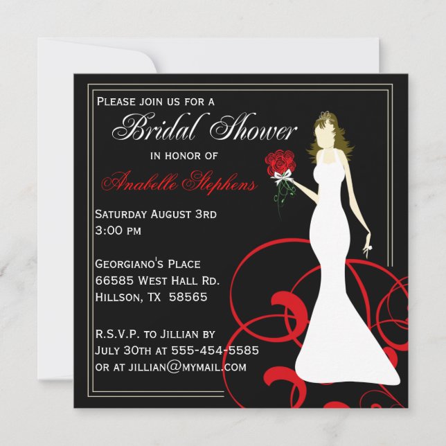 Black and Red bridal Shower Invitation (Front)
