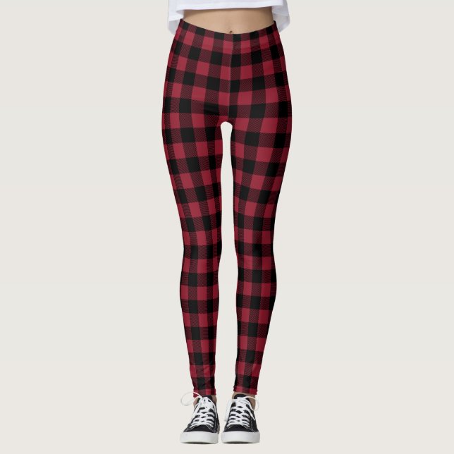 Black and Red Buffalo Check Leggings (Front)