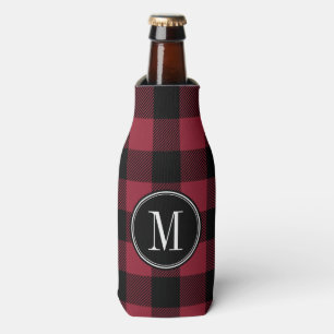 Black and Red Buffalo Check Monogram Bottle Cooler