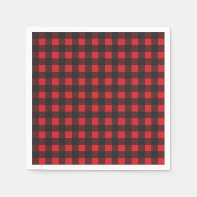 Black and Red Buffalo Check Plaid Napkin (Front)