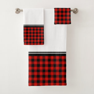 Black and Red Buffalo Plaid Bath Towel Set