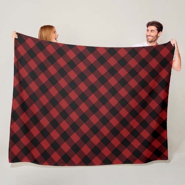 Black and Red Buffalo Plaid Check Fleece Blanket (In Situ)
