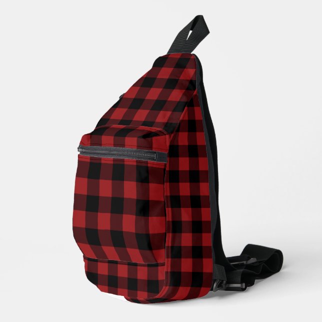 Black and Red Buffalo Plaid Check Sling Bag (Right Corner)