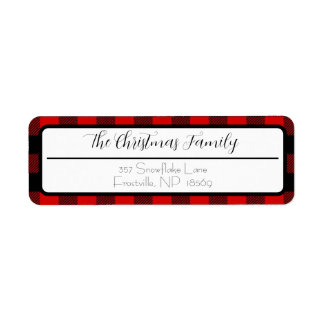 Black and Red Buffalo Plaid Christmas Return Lable