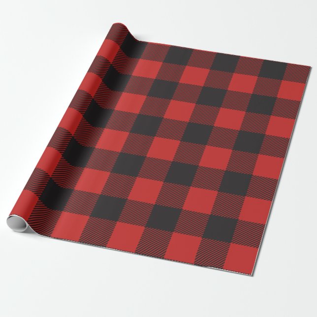 Black and Red Buffalo Plaid Wrapping Paper (Unrolled)