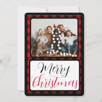 Black and Red Bufflo Plaid Christmas Holiday Card