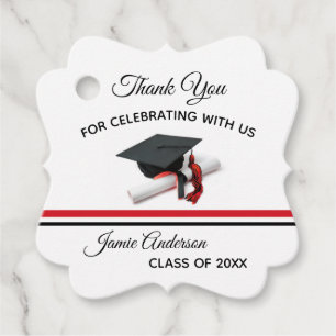 Black and Red Cap & Tassel   Graduation Favour Tags