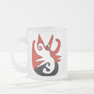Black and Red Cat Frosted Glass Coffee Mug