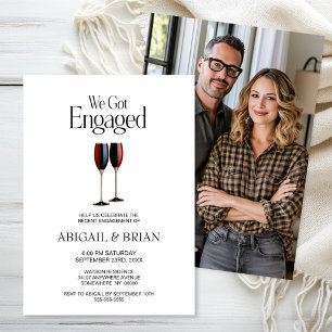 Black and Red Champagne Glasses Engagement Party Invitation