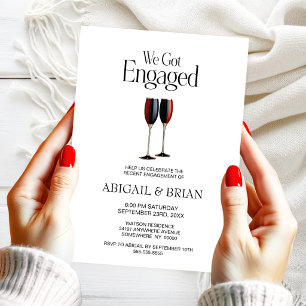 Black and Red Champagne Glasses Engagement Party Invitation