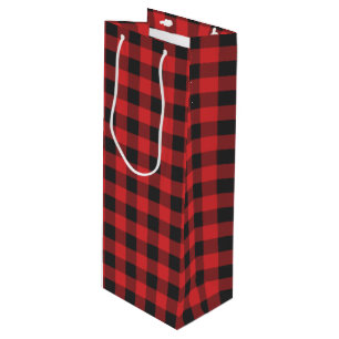 Black and Red Check Buffalo Lumberjack Plaid Wine Gift Bag