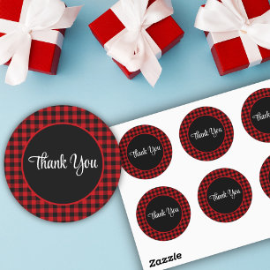 Black and Red Check Pattern Classic Round Sticker