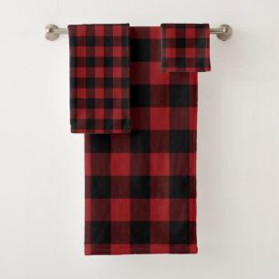 Black and Red Checked Bath Towel Set
