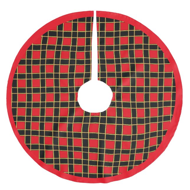 Black and Red Chequered Pattern Brushed Polyester Tree Skirt (Front)