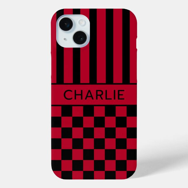 Black and Red Chequered Striped Personalised Case (Back)