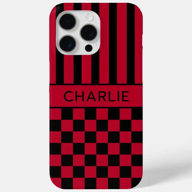 Black and Red Chequered Striped Personalised Case-Mate iPhone Case (Back)