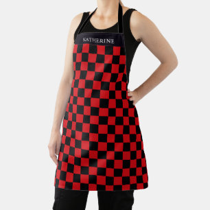 Black and Red Chess Board Chequered Pattern Apron
