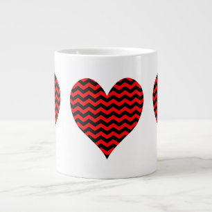 Black and Red Chevron Heart Large Coffee Mug