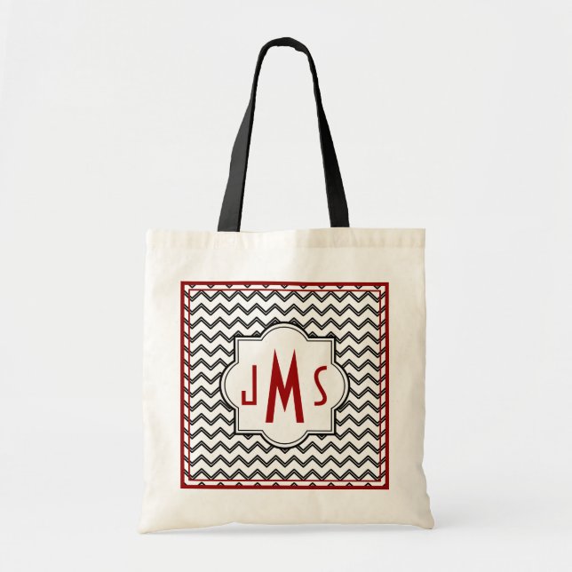 Black and Red Chevron Monogram Bag (Front)