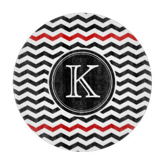 Black and Red Chevron Monogram Cutting Board