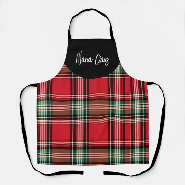 Black and Red Christmas Plaid Nana Claus Apron (Front)