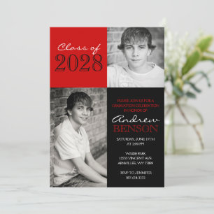 Black and Red Classic 2 Photo Graduation Invitation