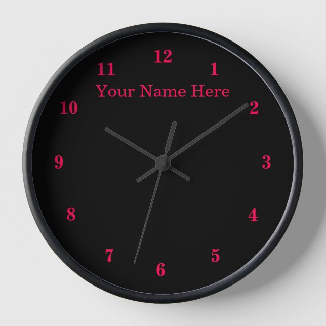 Black and Red Clock with Custom Text and Colours (Front)