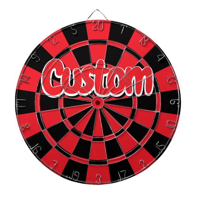 Black and Red Colour White Outlined Custom Text  Dartboard (Front)