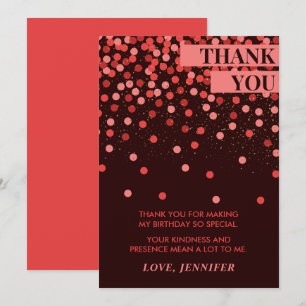 Black and Red Confetti Chic Birthday Thank You Card