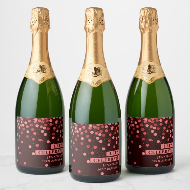 Black and Red Confetti Let’s Celebrate Sparkling Wine Label (Bottles)