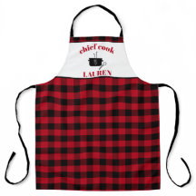 Black and Red Cook Buffalo Plaid Pattern Apron