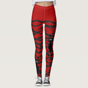 black and red crazy cats leggings