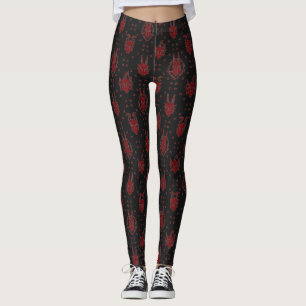 Black and Red Crimson Fantasy Dragon Dot Pattern Leggings